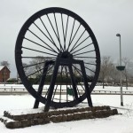 photograph of Thornley's pit wheel in the snow